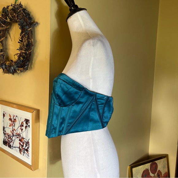 GARAGE Size Medium Corset Top Satin Green Turquoise Boned Zip Back $88 NEW - Picture 5 of 16